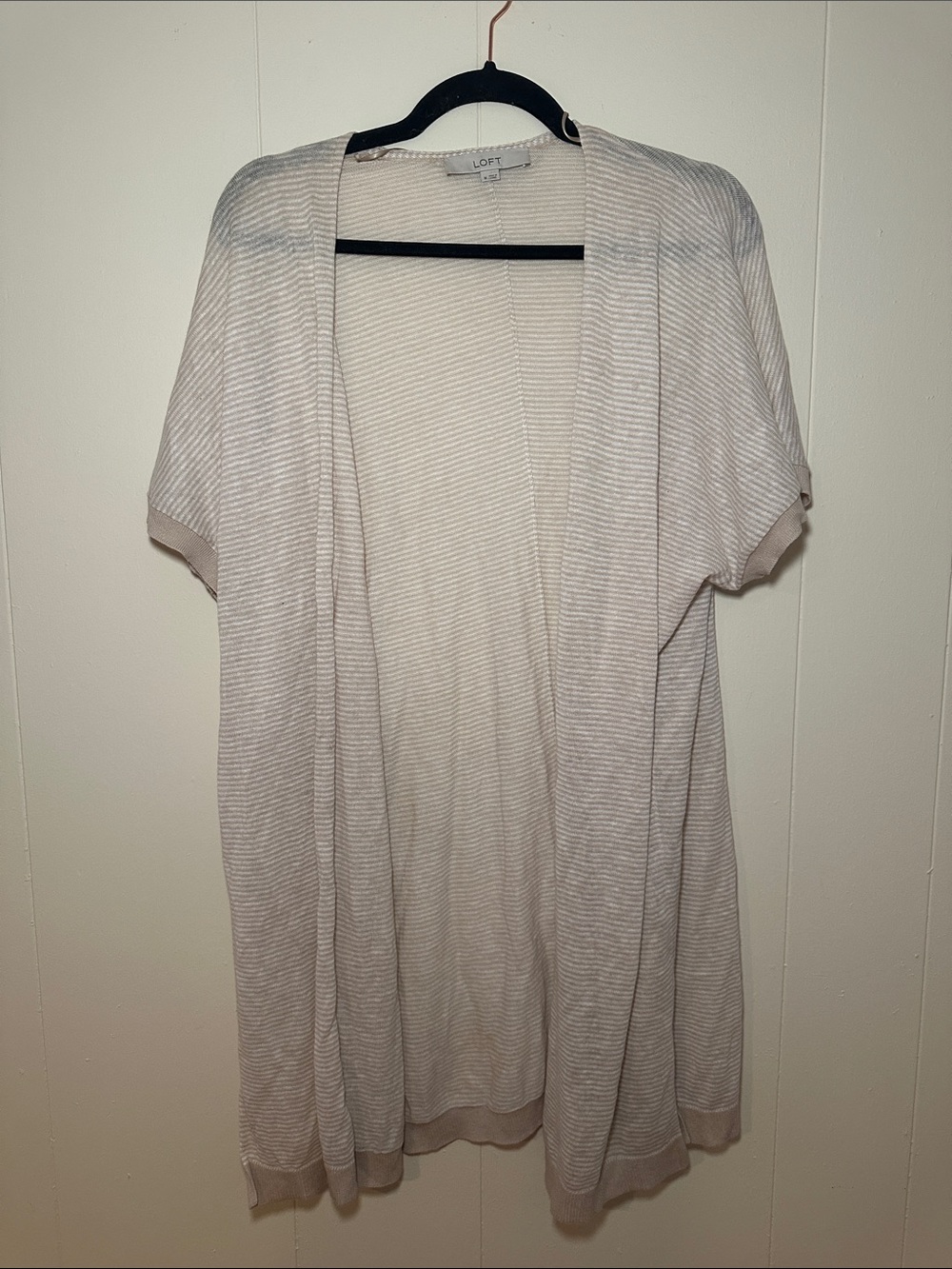 LOFT Light Cream Open-Front Short-Sleeve Cardigan